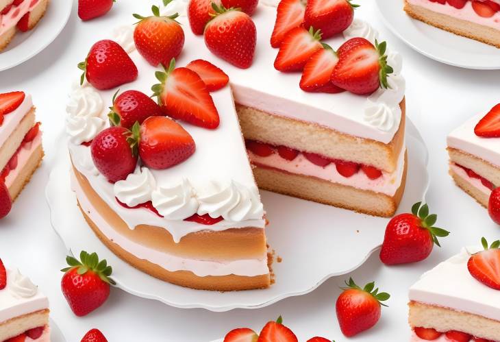 Strawberry Cake on White Plate Showcasing a Fresh and Elegant Dessert for All Occasions