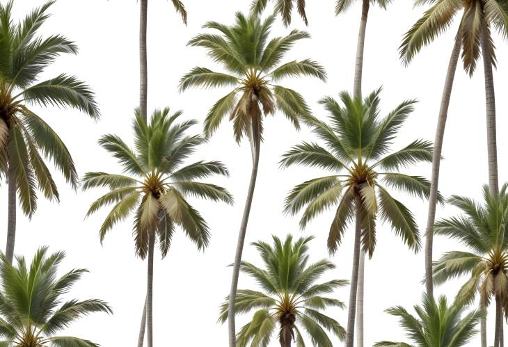 Studio Quality Cut Out of Coconut Tree and Palm Grove Isolated on White Background