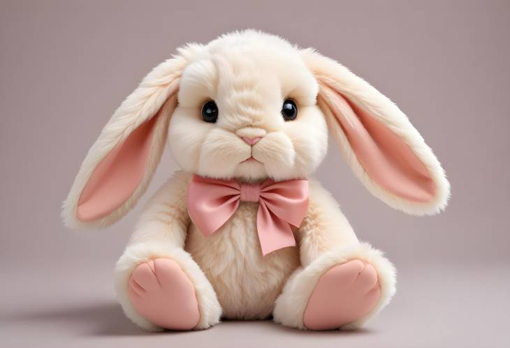 Stuffed Toy Hare with Bow, Fluffy Rabbit Isolated on White Background