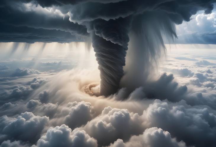 Stunning Aerial Capture of Tornado Over Clouds Natures Majestic Power and Beauty