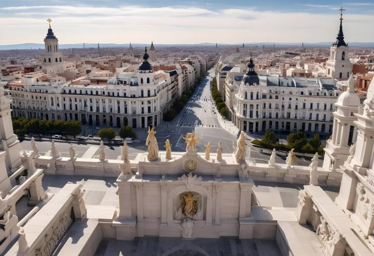 Stunning Aerial Perspective of Madrid from the Top of Almudena Cathedral