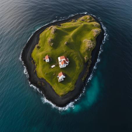 Stunning Aerial View of a Remote Icelandic Island with Sparkling Blue Waters