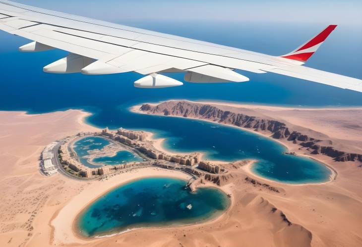 Stunning Aerial View of Sharm El Sheikh Reefs and Hotels on the Red Sea Coast from a Plane Window