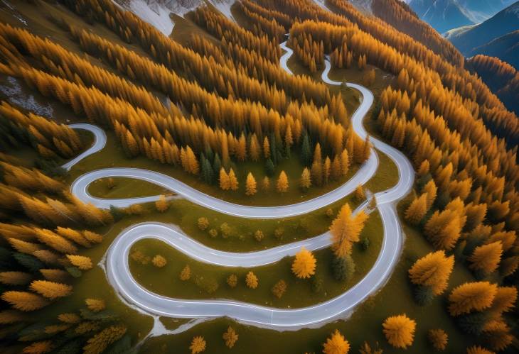 Stunning Aerial View of Snake Road Near Passo Giau in Dolomites Winding Road Through Autumn Forest