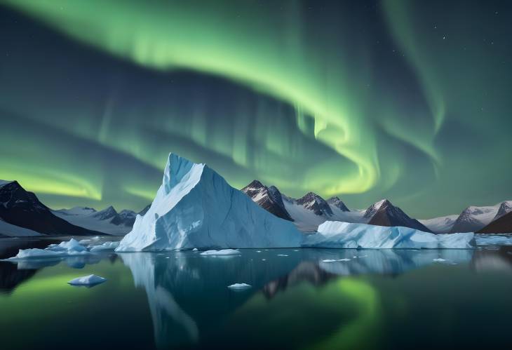 Stunning Aurora Borealis Over Iceberg in Greenland Fjord A Breathtaking Arctic Scene