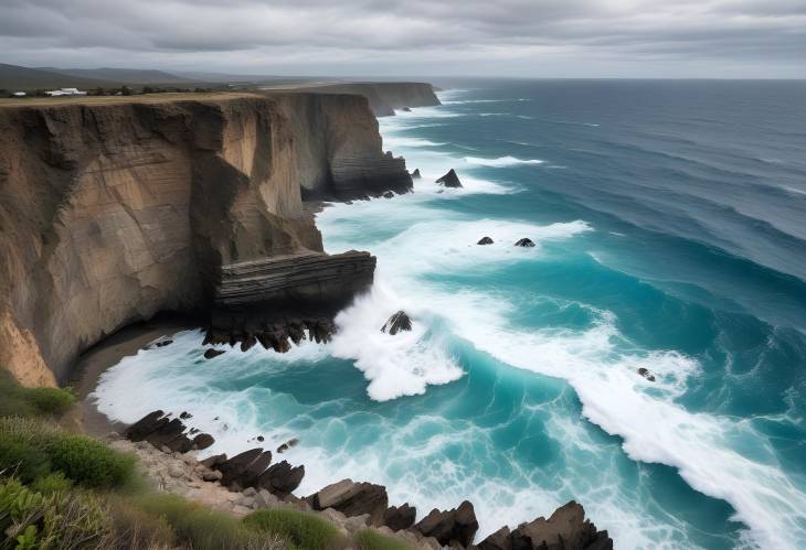 Stunning Cliffside Overlooking Turquoise Ocean with Rocky Shoreline and Crashing Waves