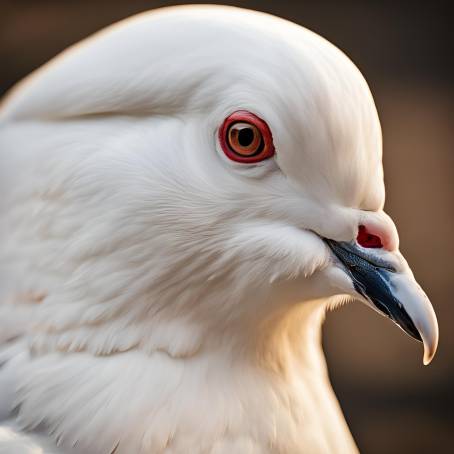 Stunning Close Up of a Thoroughbred White Pigeon, Highlighting Its Elegant Feathers and Poised