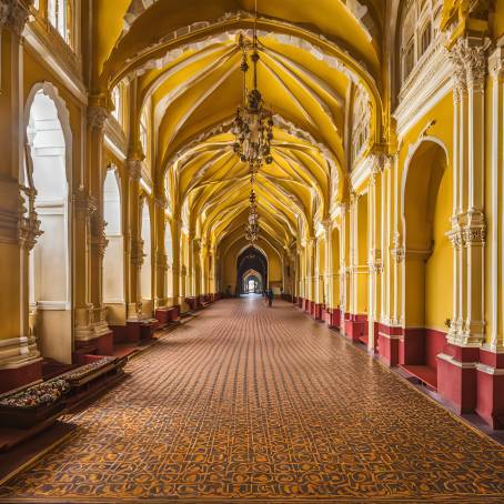 Stunning Colorful Interior Halls of Royal Mysore Palace, Karnataka, India, Historical Architecture