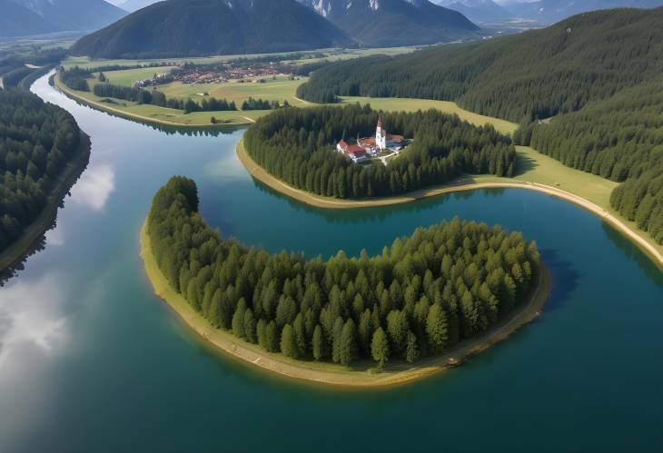 Stunning Drone Panorama of Sylvensteinspeicher Lake and River in Bavarias Natural Beauty