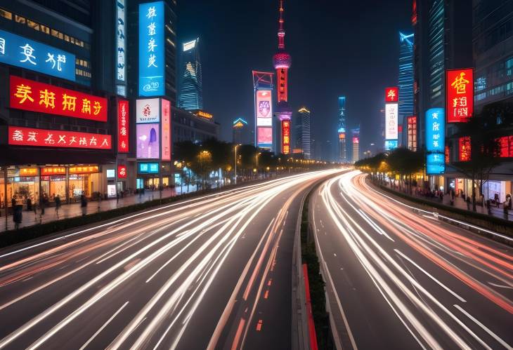 Stunning Light Trails on Shanghai Streets A Vibrant Nightscape of China