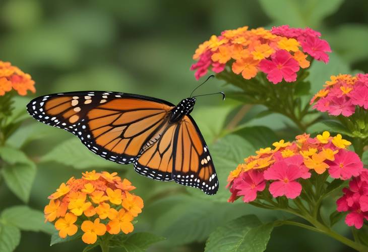 Stunning Monarch Butterfly on Lantana Flower Close Up