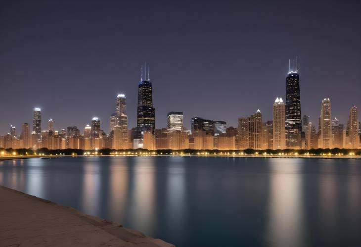 Stunning Night View of Downtown Chicago and Lake Michigan