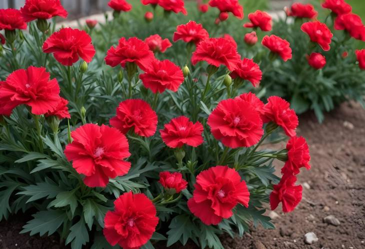 Stunning Red Turkish Carnations Growing in a Flower Bed