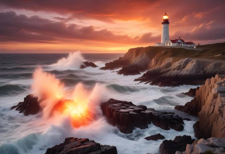 Stunning Rocky Coastline with Fiery Sunset