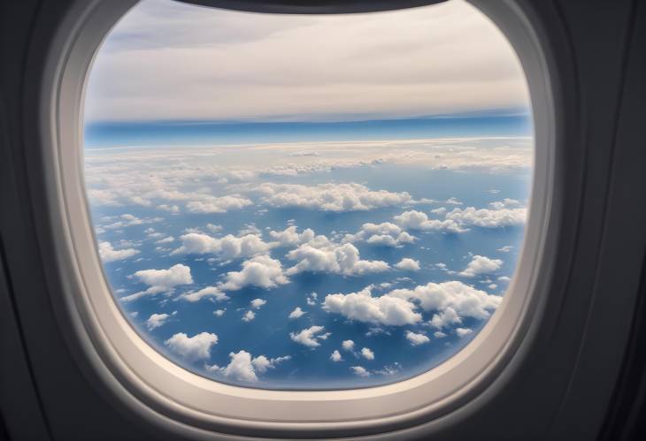 Stunning Sky View Through Airplane Window Aerial Perspective of Clouds, Land, and Horizon