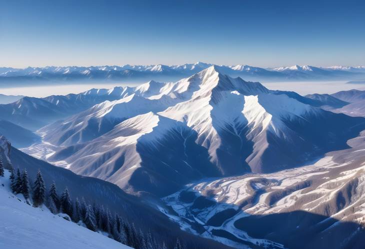 Stunning Snow Capped Mountains with Clear Blue Sky