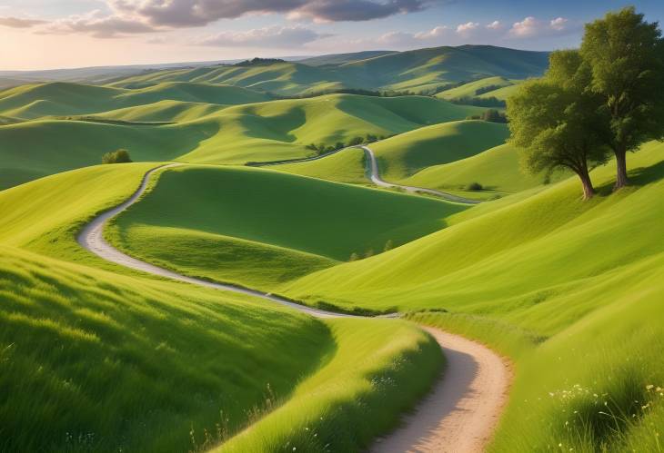 Stunning Summer Landscape with Green Rolling Hills and Winding Path