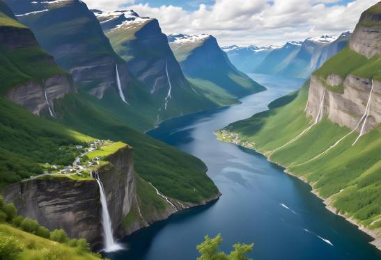 Stunning Sunnylvsfjorden Fjord and Seven Sisters Waterfalls in Western Norway