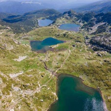 Stunning Sunrise Over Seven Rila Lakes in Bulgaria, Aerial View