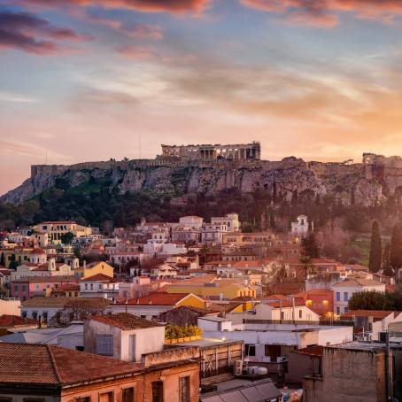 Stunning Sunset Panorama of Athens Old Town and Parthenon