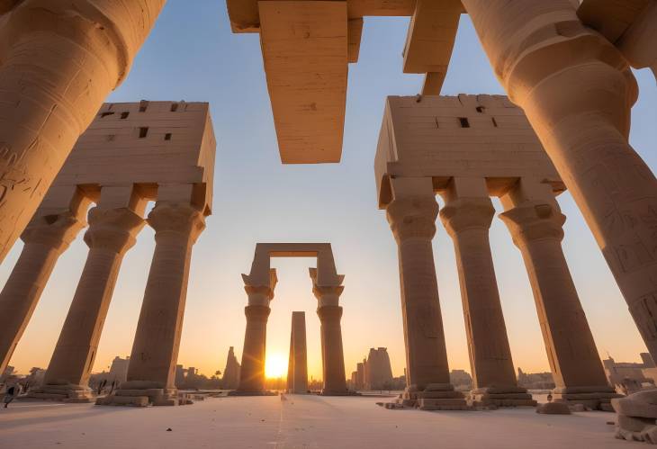 Stunning Sunset Panorama of Luxor Temples Second Pylon in Egypt