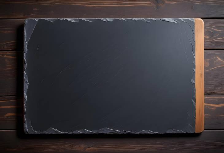 Stylish Black Slate Board on Distressed Wooden Table  Perfect Culinary Backdrop