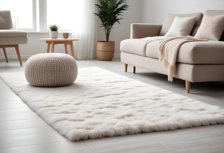 Stylish Furniture on Fluffy Carpet with Low Angle View Indoors