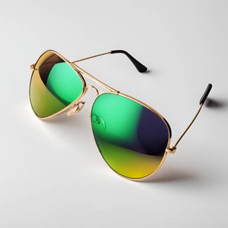 Stylish Gold Frame Aviator Sunglasses with Green Mirror Lenses on White Background