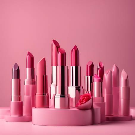 Stylish Lipstick Display Against Pink Backdrop