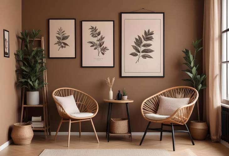 Stylish Living Room Interior with Mockup Poster Frame  Elegant Home Decor and Office Accessories