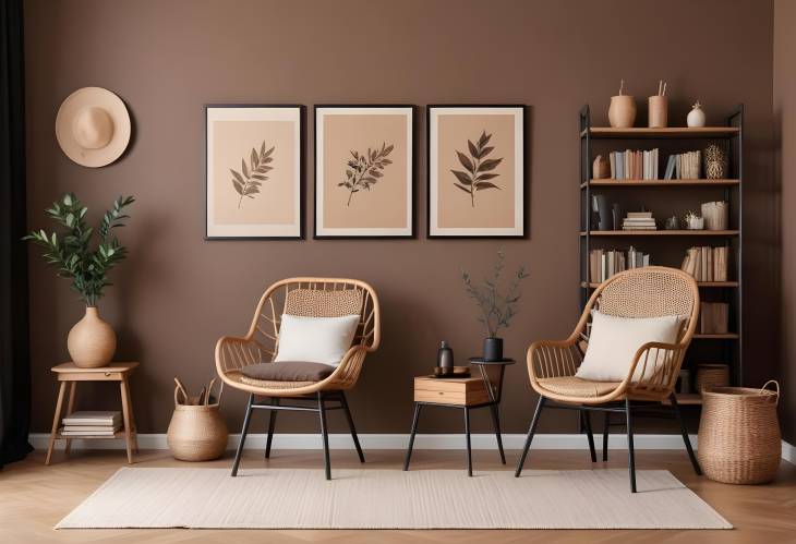 Stylish Living Room Interior with Mockup Poster Frame  Elegant Home Decor and Office Accessories