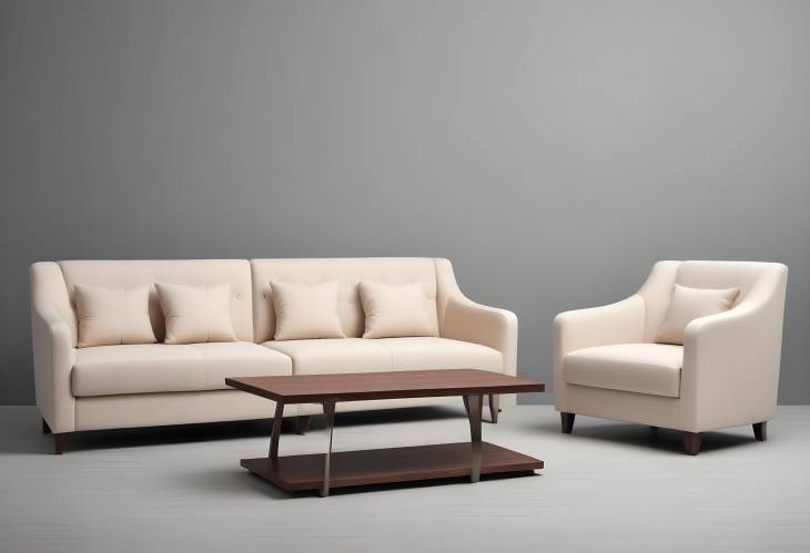 Stylish Modern Upholstered Sofa and Tables Isolated on White Background, Ideal for Contemporary