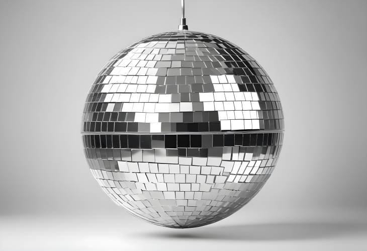 Stylish Silver Disco Ball Shining on White Background, Ideal for Dance Floors and Party Events