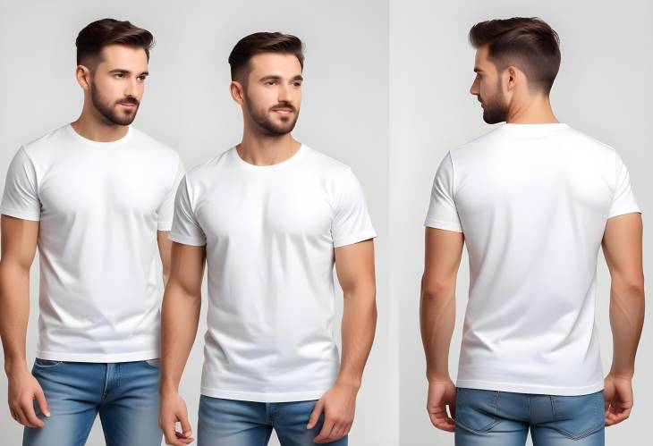 Stylish T Shirt Mockup Collage, Mans Front and Back Views on White Background for Design