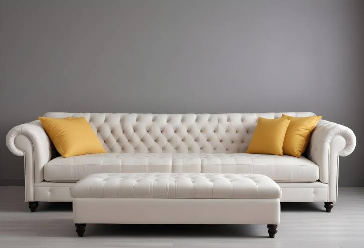 Stylish Upholstered Sofa with Tables Isolated on White Background  Modern Living Room Furniture