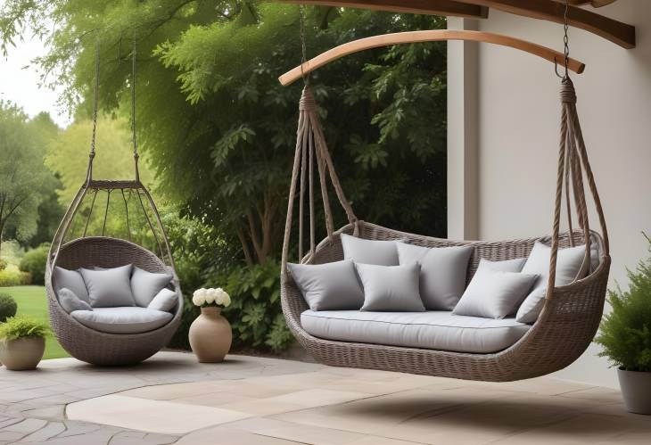 Stylish Wicker Garden Furniture with Grey Cushions Perfect for a Beautiful and Relaxing Backyard 