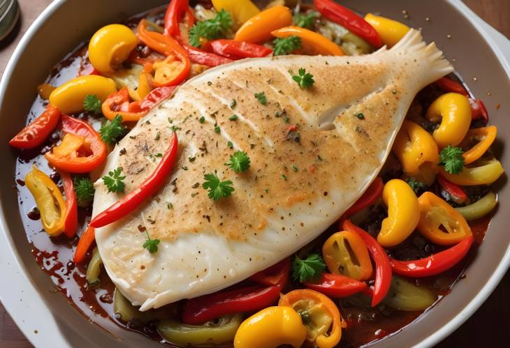 Succulent Baked Turbot with Bell Peppers A Flavorful and Nutritious Meal for Any Occasion