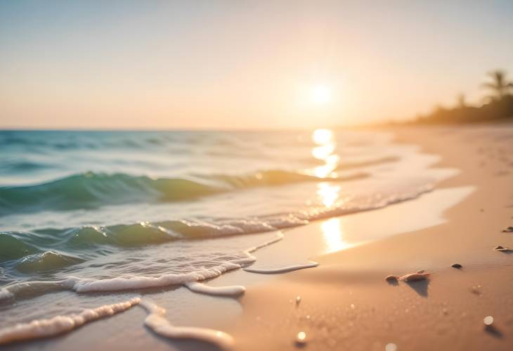 Summer Beach Scene with Blurred Sunlight and Ocean Sparkles