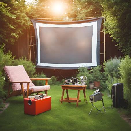 Summer Cinema Experience with Retro Projector in a Garden Setting