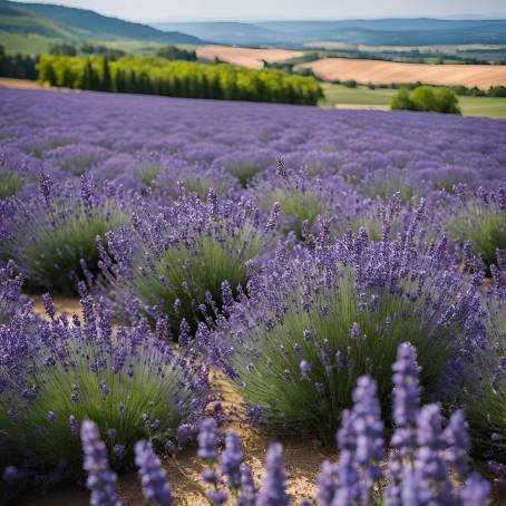 Summer Farmland with Blue Lavender Blossoms