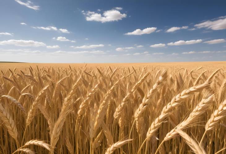 Summer Wheat Field Bathed in Golden Light with a Gentle Breeze and Clear Sky