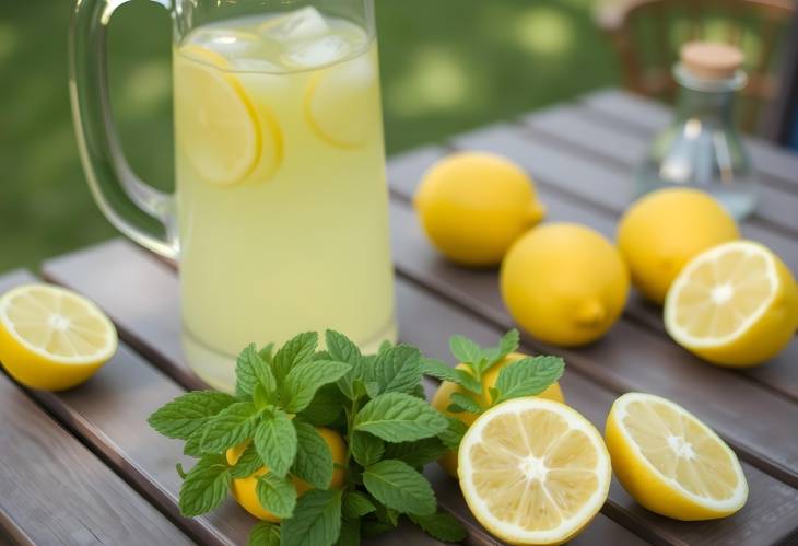 Summertime Bliss Preparing Lemonade with Mint and Lemons