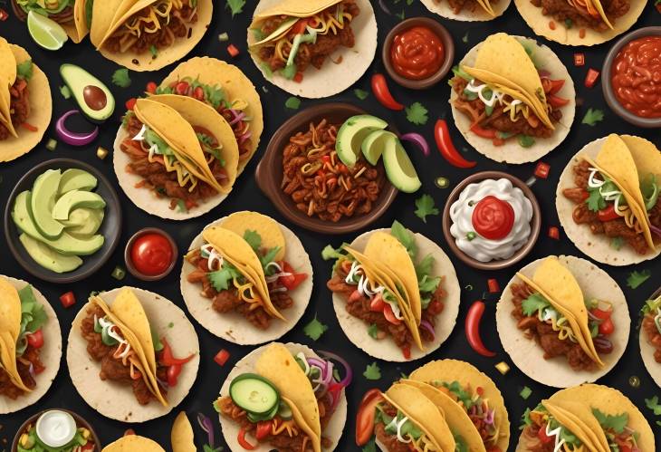 Sumptuous Taco Arrangement A Realistic and Detailed Culinary Feast on Dark Brown Table