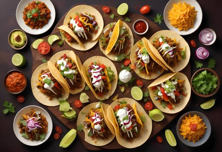 Sumptuous Taco Feast A Realistic Culinary Experience on a Dark Brown Table