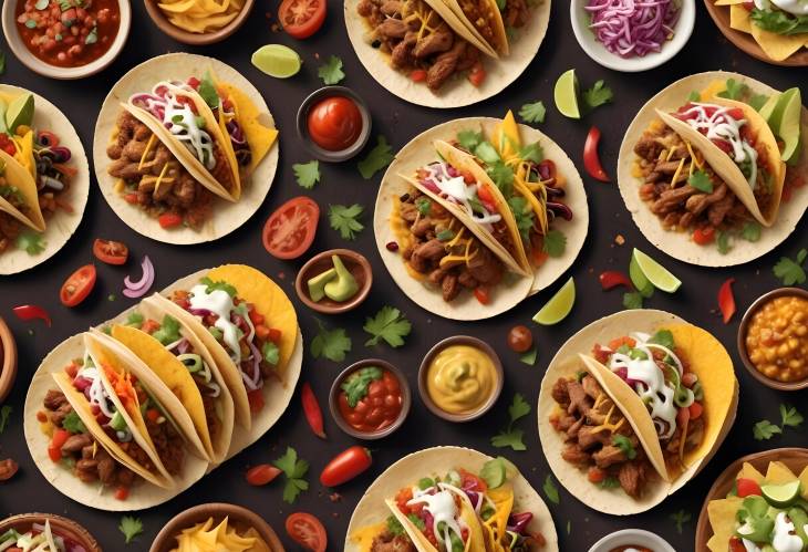 Sumptuous Taco Feast A Realistic Culinary Masterpiece on a Dark Brown Table