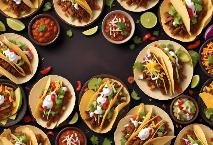 Sumptuous Taco Platter A Detailed and Realistic Culinary Scene on a Dark Brown Table