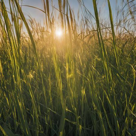 Sunlight Bathing Tall Grass in a Quiet Field of Gold