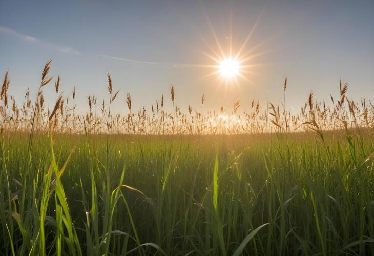 Sunlight Streaming Through Tall Grass in a Meadow