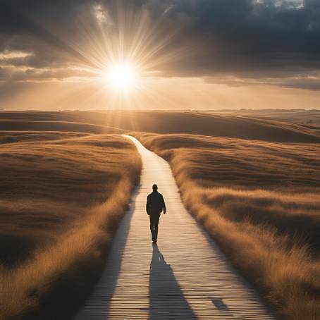 Sunlit S Shaped Path with Solitary Walker Ideal for Inspirational Quotes and Backgrounds