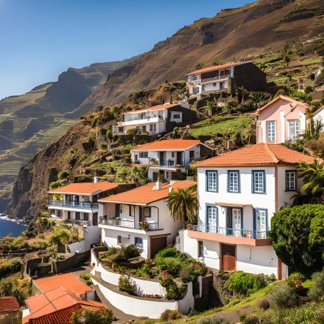 Sunlit Traditional Houses in Madeira A Glimpse of Portugal Heritage